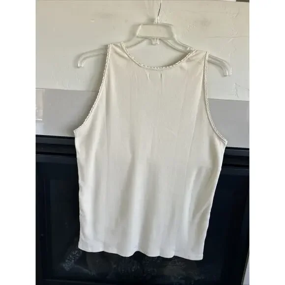 Sundance Ribbed Tank Womens XXL Cream V Neck Sleeveless Basic Layering EUC - Picture 4 of 10